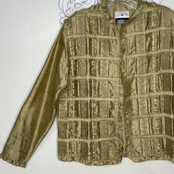 YAK MAGIK Jacket size MEDIUM 100% SILK Long Sleeves Open Front Beaded GOLD Rare - Picture 3 of 16